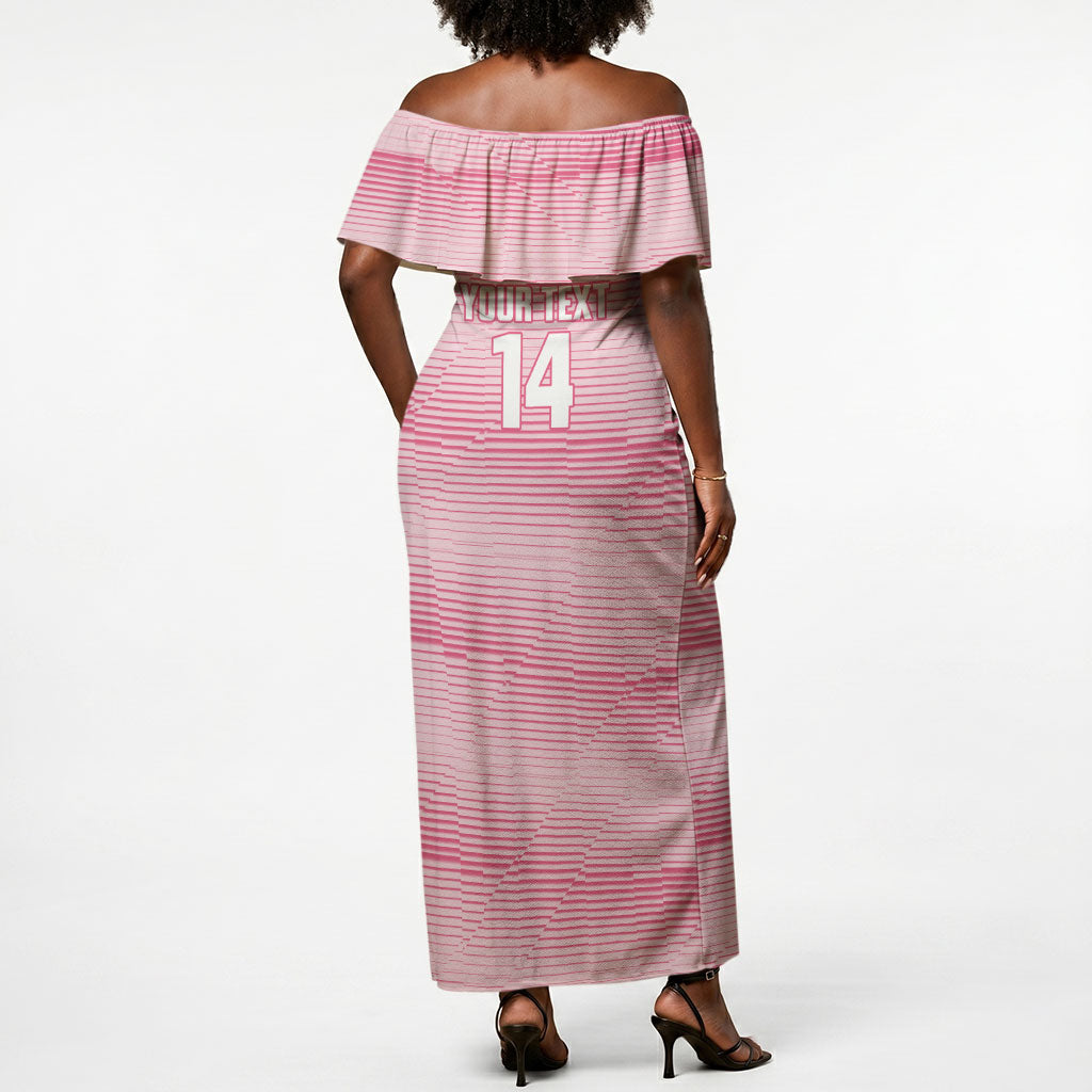 Cabo Verde Football 2026 Custom Off Shoulder Maxi Dress Tubaroes Azuis Goalkeeper Pink Jersey