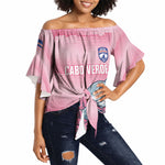 Cabo Verde Football 2026 Custom Off Shoulder Wrap Waist Top Tubaroes Azuis Goalkeeper Pink Jersey