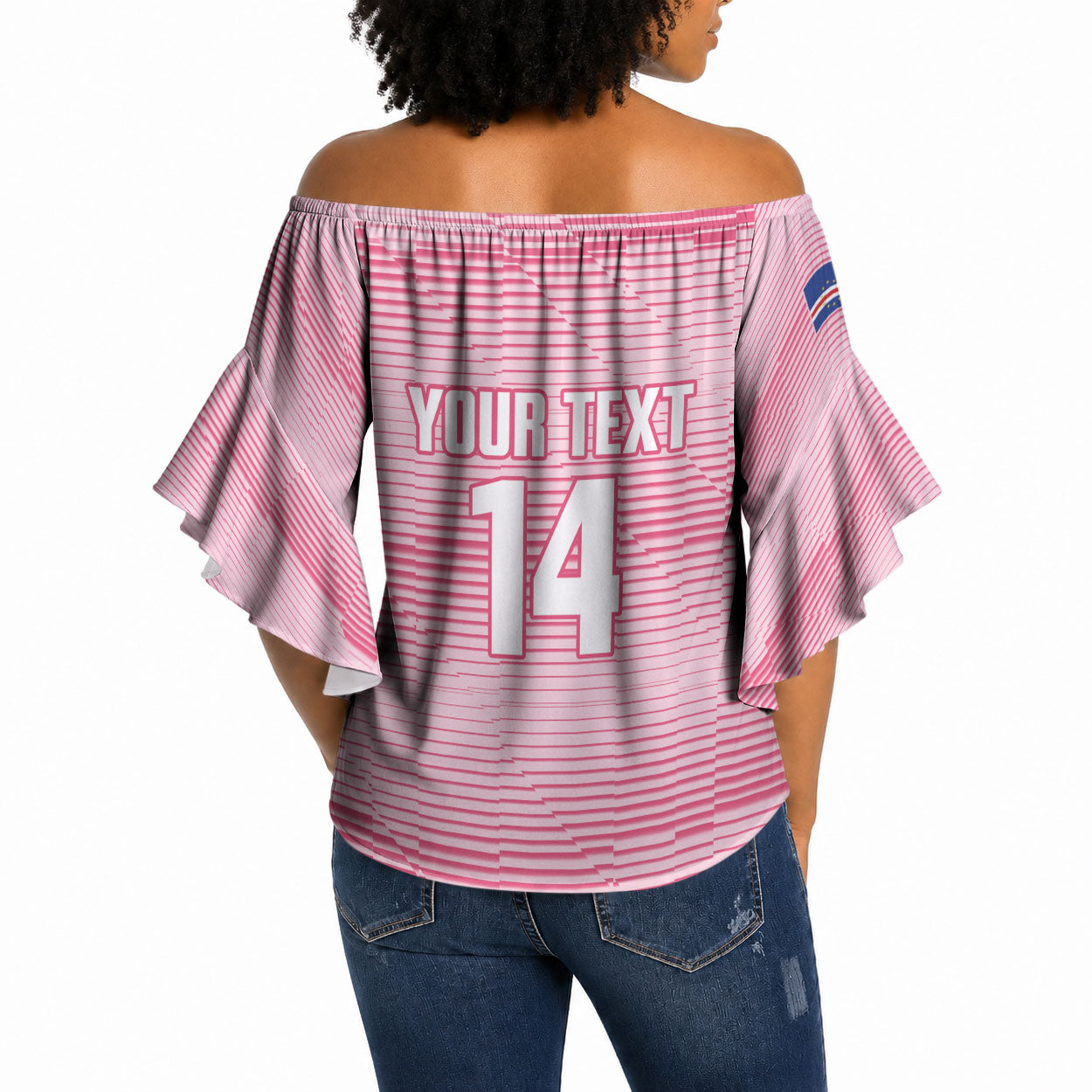Cabo Verde Football 2026 Custom Off Shoulder Wrap Waist Top Tubaroes Azuis Goalkeeper Pink Jersey