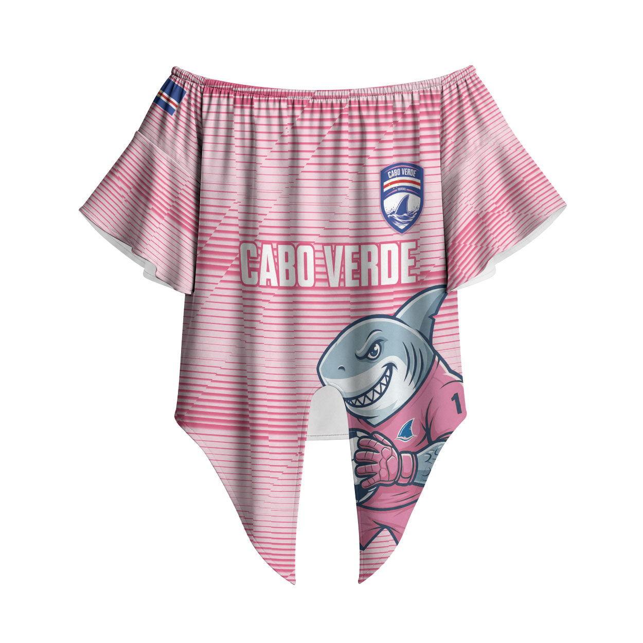 Cabo Verde Football 2026 Custom Off Shoulder Wrap Waist Top Tubaroes Azuis Goalkeeper Pink Jersey