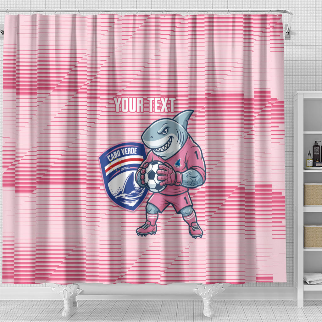 Cabo Verde Football 2026 Custom Shower Curtain Tubaroes Azuis Goalkeeper Pink Jersey