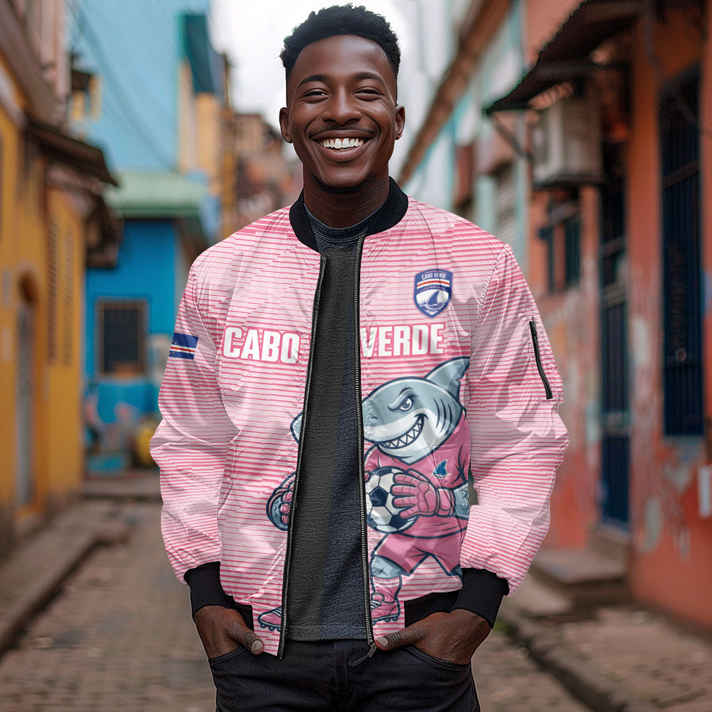 Cabo Verde Football 2026 Custom Sleeve Zip Bomber Jacket Tubaroes Azuis Goalkeeper Pink Jersey