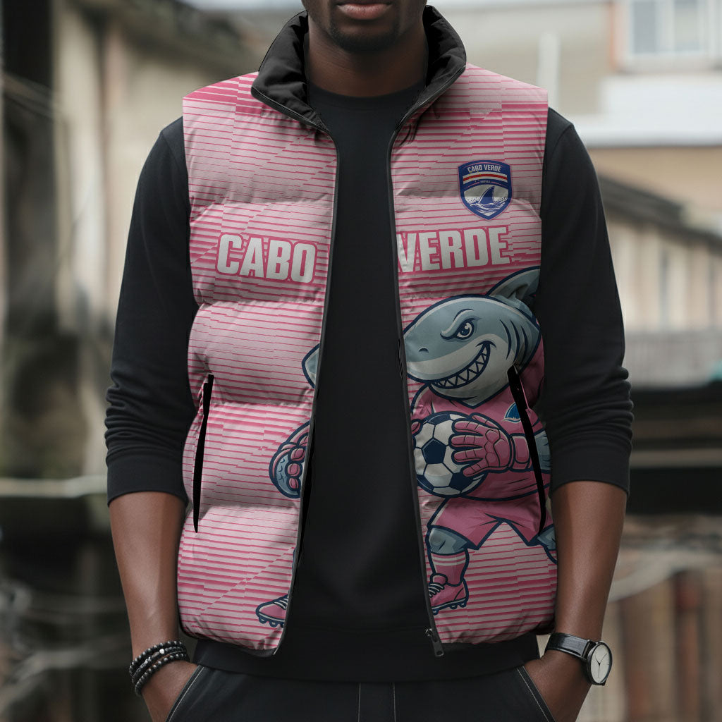 Cabo Verde Football 2026 Custom Sleeveless Puffer Jacket Tubaroes Azuis Goalkeeper Pink Jersey