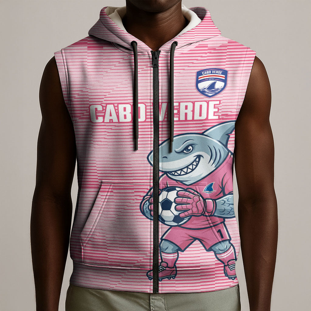 Cabo Verde Football 2026 Custom Sleeveless Zip Hoodie Tubaroes Azuis Goalkeeper Pink Jersey