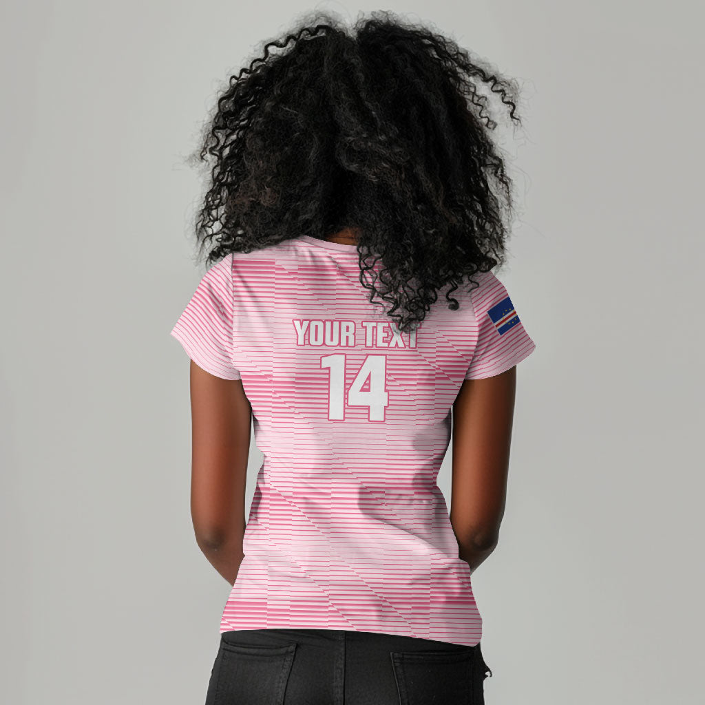 Cabo Verde Football 2026 Custom Women V-Neck T-Shirt Tubaroes Azuis Goalkeeper Pink Jersey