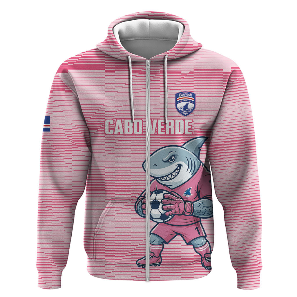 Cabo Verde Football 2026 Custom Zip Hoodie Tubaroes Azuis Goalkeeper Pink Jersey
