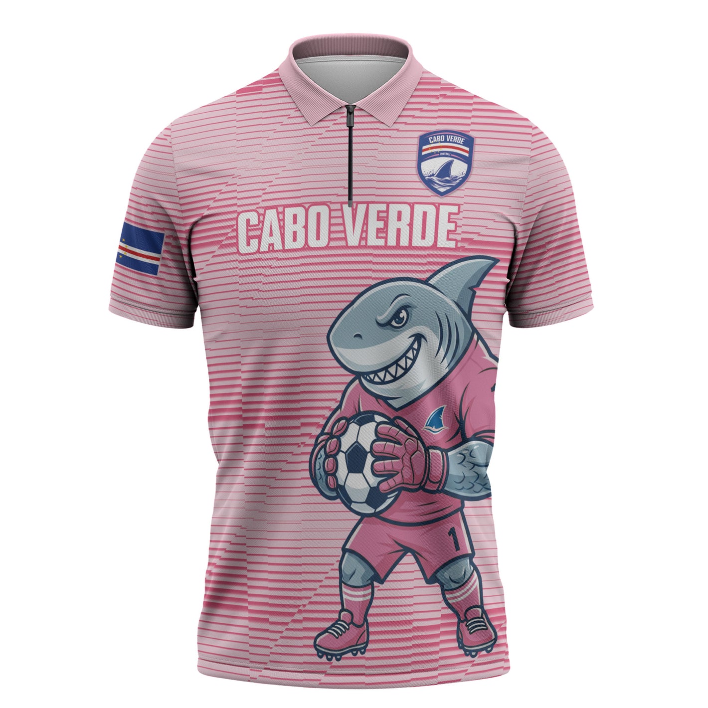 Cabo Verde Football 2026 Custom Zipper Polo Shirt Tubaroes Azuis Goalkeeper Pink Jersey