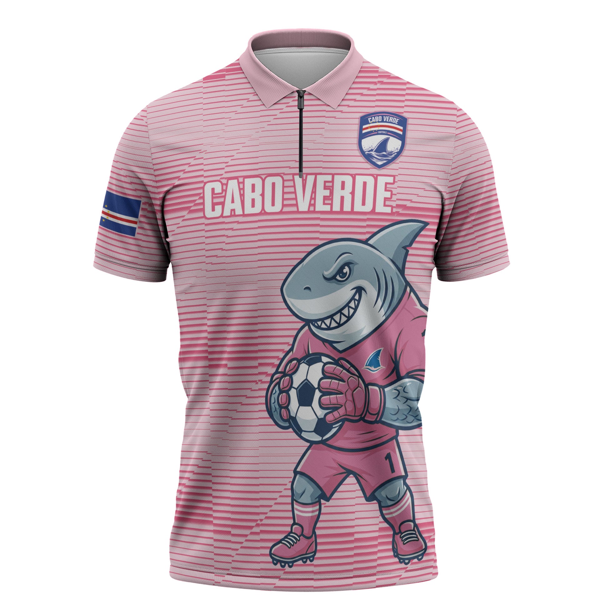 Cabo Verde Football 2026 Custom Zipper Polo Shirt Tubaroes Azuis Goalkeeper Pink Jersey