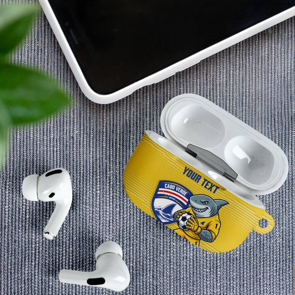 Cabo Verde Football 2026 Custom AirPods Case Tubaroes Azuis Goalkeeper Yellow Jersey