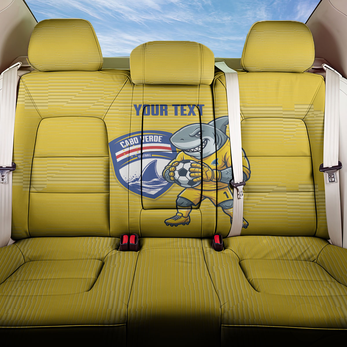 Cabo Verde Football 2026 Custom Back Car Seat Cover Tubaroes Azuis Goalkeeper Yellow Jersey