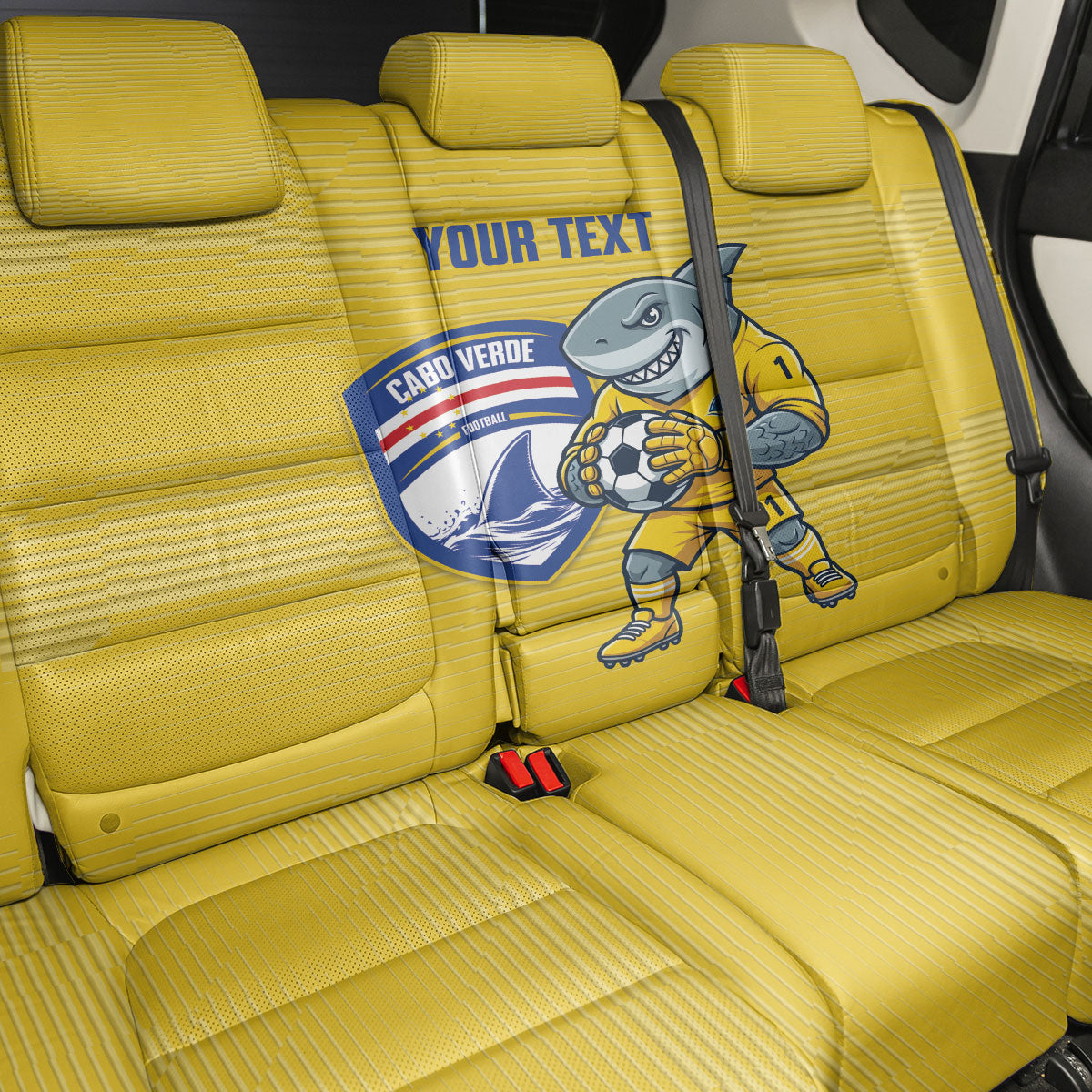 Cabo Verde Football 2026 Custom Back Car Seat Cover Tubaroes Azuis Goalkeeper Yellow Jersey