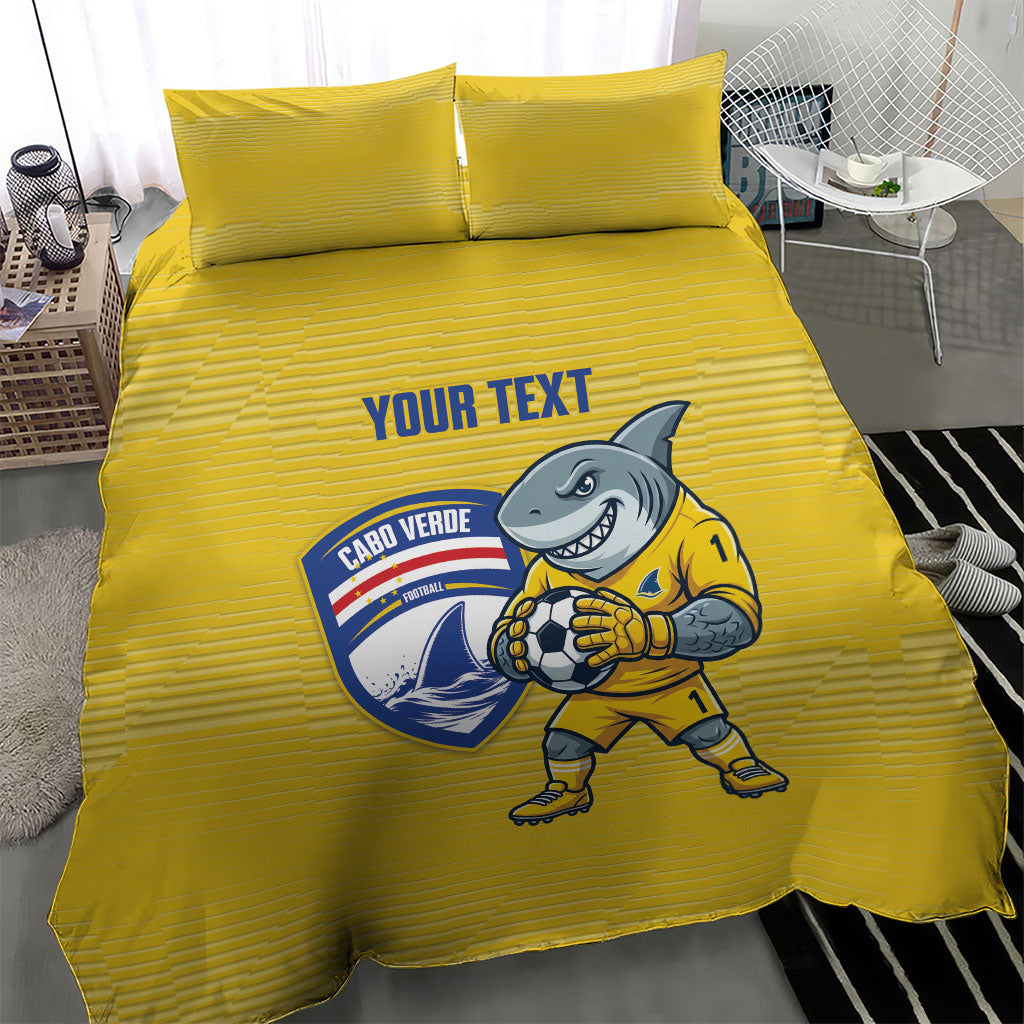 Cabo Verde Football 2026 Custom Bedding Set Tubaroes Azuis Goalkeeper Yellow Jersey