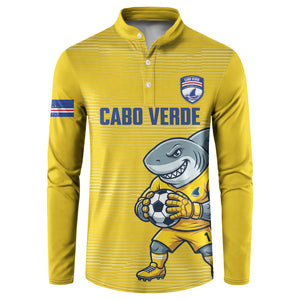 Cabo Verde Football 2026 Custom Button Sweatshirt Tubaroes Azuis Goalkeeper Yellow Jersey