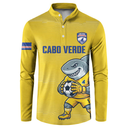 Cabo Verde Football 2026 Custom Button Sweatshirt Tubaroes Azuis Goalkeeper Yellow Jersey