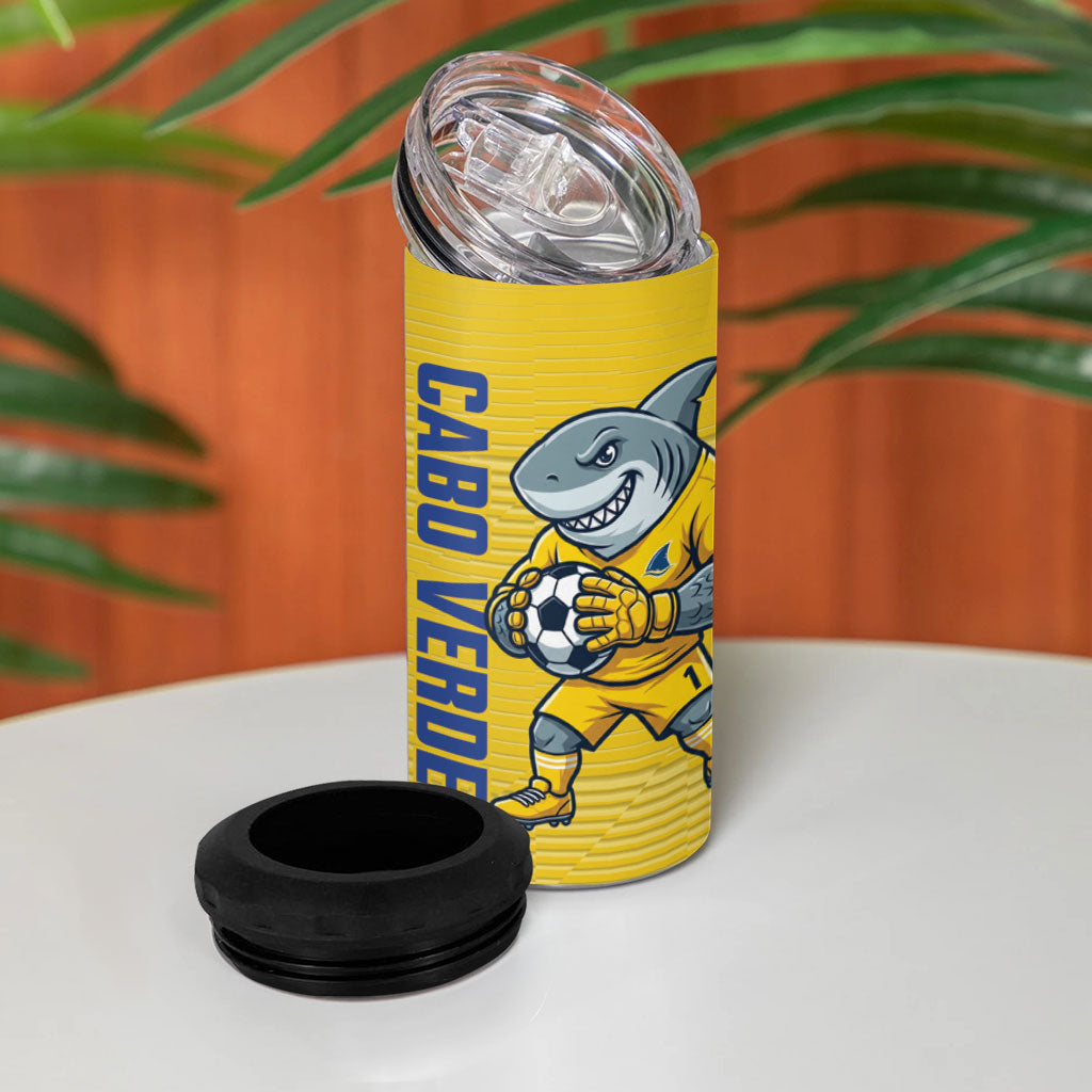 Cabo Verde Football 2026 Custom 4 in 1 Can Cooler Tumbler Tubaroes Azuis Goalkeeper Yellow Jersey