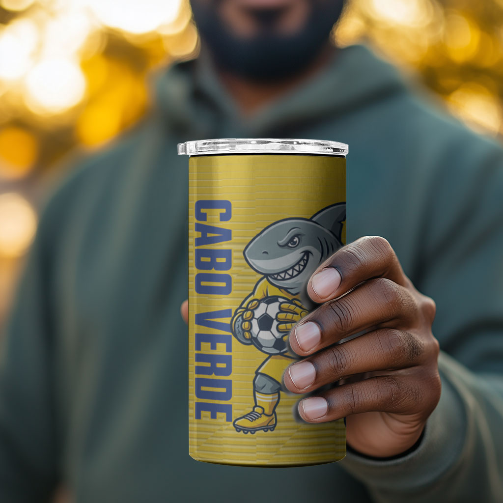 Cabo Verde Football 2026 Custom 4 in 1 Can Cooler Tumbler Tubaroes Azuis Goalkeeper Yellow Jersey