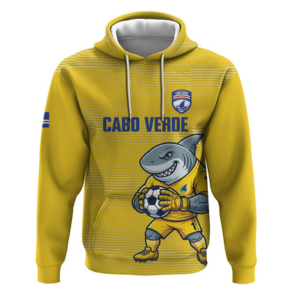 Cabo Verde Football 2026 Custom Hoodie Tubaroes Azuis Goalkeeper Yellow Jersey