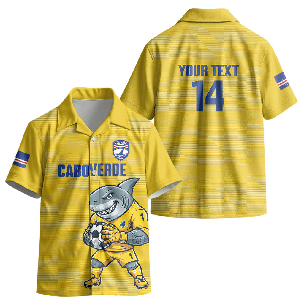 Cabo Verde Football 2026 Custom Kid Hawaiian Shirt Tubaroes Azuis Goalkeeper Yellow Jersey