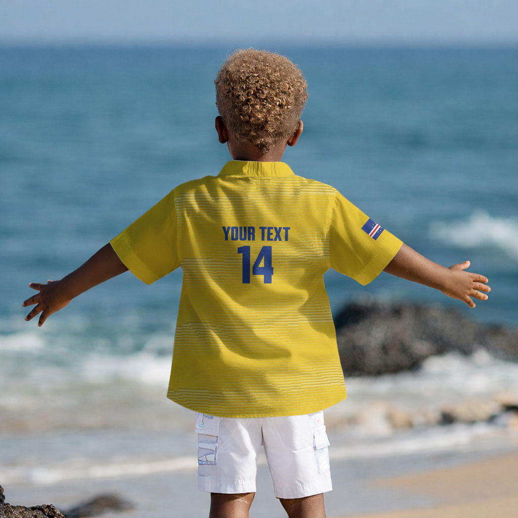 Cabo Verde Football 2026 Custom Kid Hawaiian Shirt Tubaroes Azuis Goalkeeper Yellow Jersey