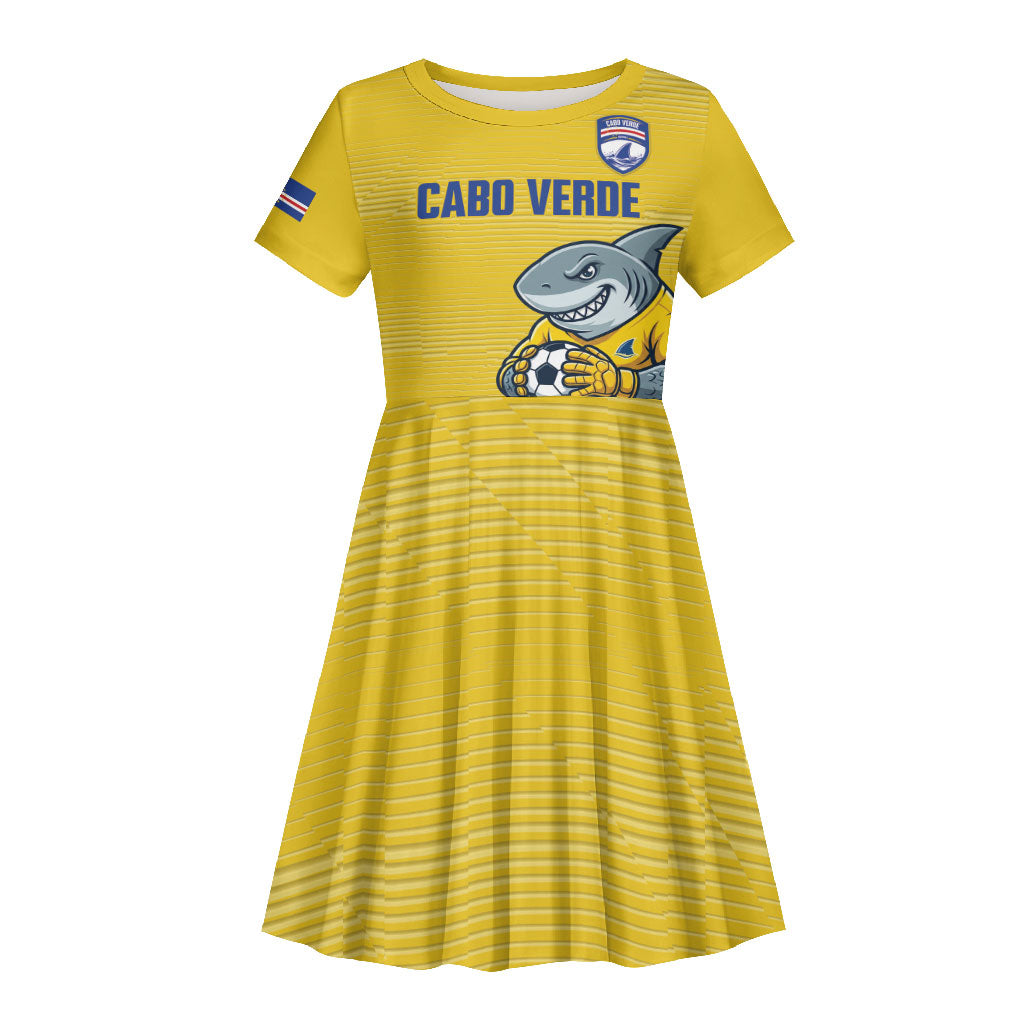 Cabo Verde Football 2026 Custom Kid Short Sleeve Dress Tubaroes Azuis Goalkeeper Yellow Jersey