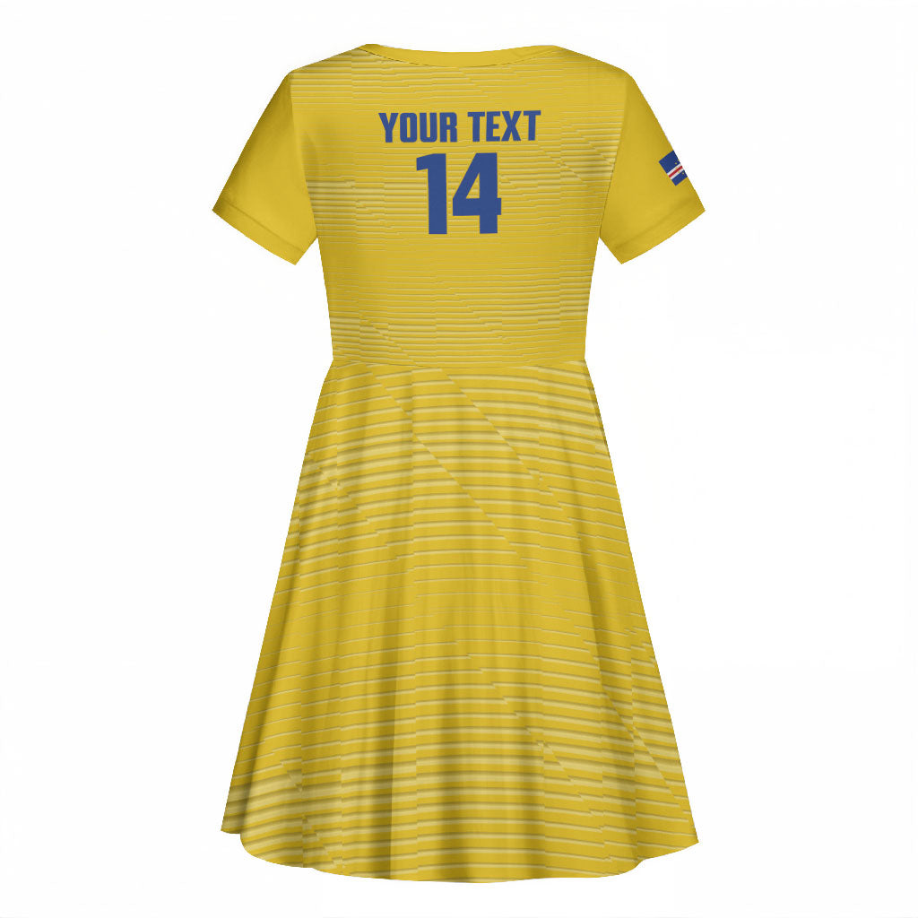 Cabo Verde Football 2026 Custom Kid Short Sleeve Dress Tubaroes Azuis Goalkeeper Yellow Jersey