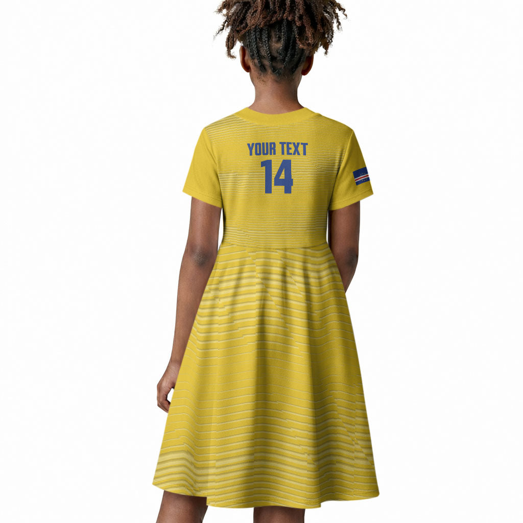 Cabo Verde Football 2026 Custom Kid Short Sleeve Dress Tubaroes Azuis Goalkeeper Yellow Jersey