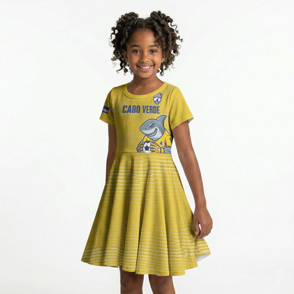 Cabo Verde Football 2026 Custom Kid Short Sleeve Dress Tubaroes Azuis Goalkeeper Yellow Jersey