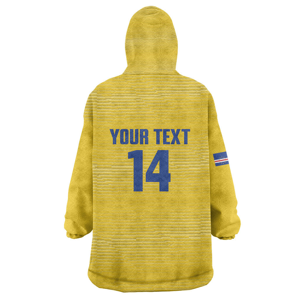Cabo Verde Football 2026 Custom Kid Wearable Blanket Hoodie Tubaroes Azuis Goalkeeper Yellow Jersey
