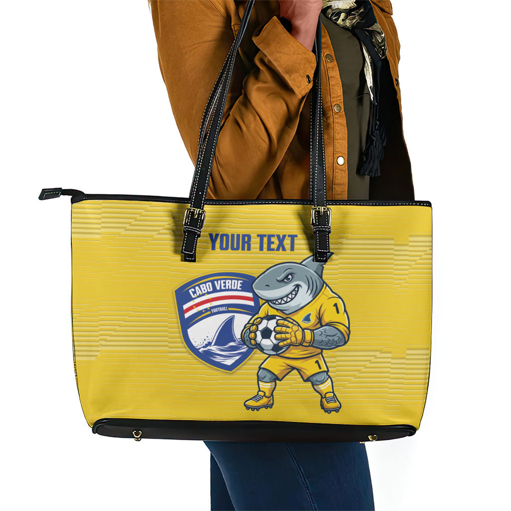 Cabo Verde Football 2026 Custom Leather Tote Bag Tubaroes Azuis Goalkeeper Yellow Jersey
