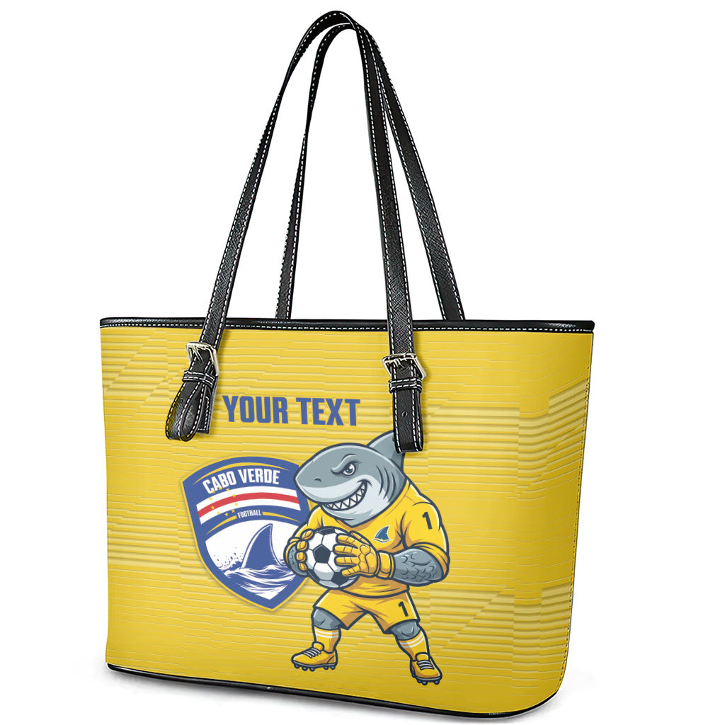 Cabo Verde Football 2026 Custom Leather Tote Bag Tubaroes Azuis Goalkeeper Yellow Jersey