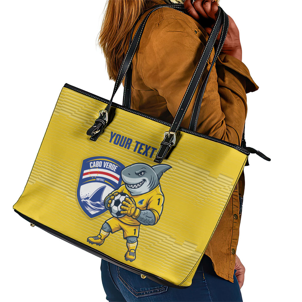 Cabo Verde Football 2026 Custom Leather Tote Bag Tubaroes Azuis Goalkeeper Yellow Jersey