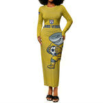 Cabo Verde Football 2026 Custom Long Sleeve Bodycon Dress Tubaroes Azuis Goalkeeper Yellow Jersey