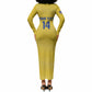 Cabo Verde Football 2026 Custom Long Sleeve Bodycon Dress Tubaroes Azuis Goalkeeper Yellow Jersey