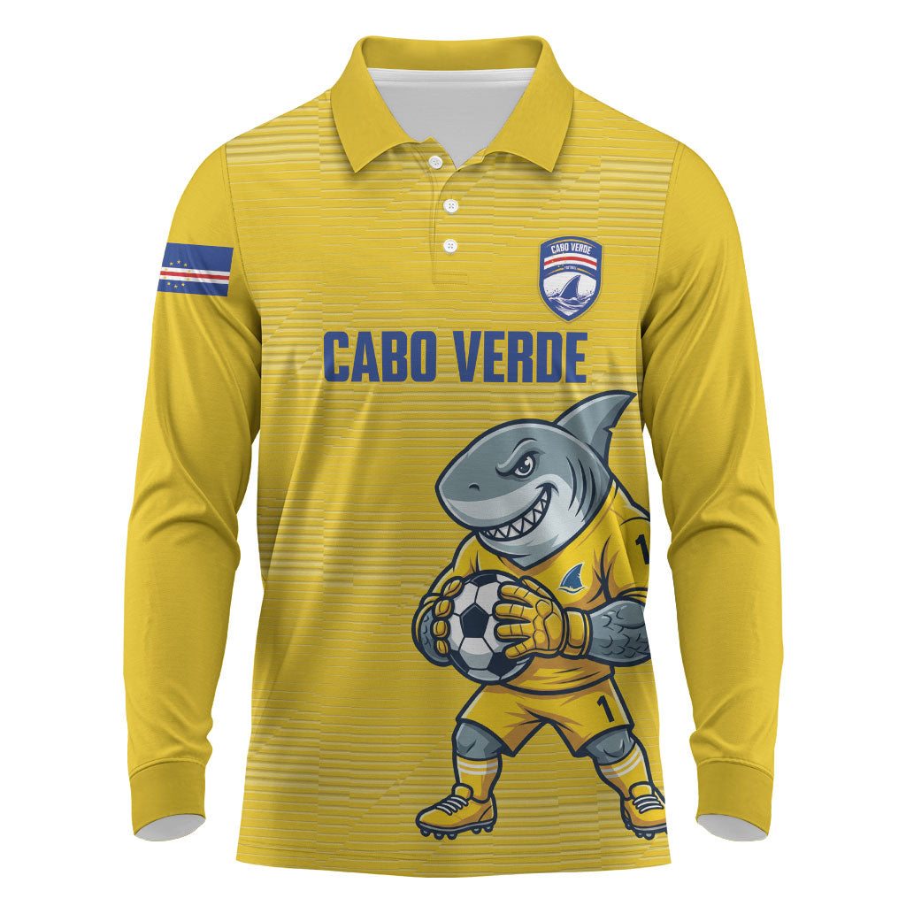 Cabo Verde Football 2026 Custom Long Sleeve Polo Shirt Tubaroes Azuis Goalkeeper Yellow Jersey
