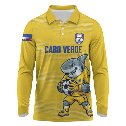 Cabo Verde Football 2026 Custom Long Sleeve Polo Shirt Tubaroes Azuis Goalkeeper Yellow Jersey