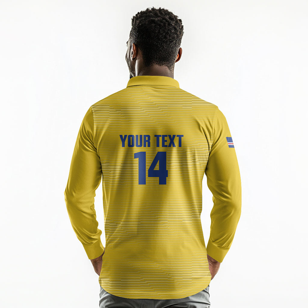 Cabo Verde Football 2026 Custom Long Sleeve Polo Shirt Tubaroes Azuis Goalkeeper Yellow Jersey