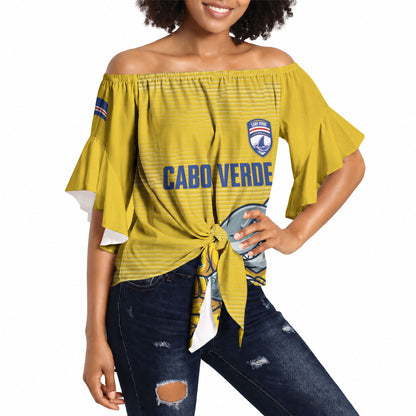 Cabo Verde Football 2026 Custom Off Shoulder Wrap Waist Top Tubaroes Azuis Goalkeeper Yellow Jersey