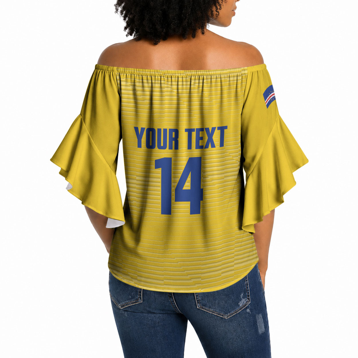 Cabo Verde Football 2026 Custom Off Shoulder Wrap Waist Top Tubaroes Azuis Goalkeeper Yellow Jersey