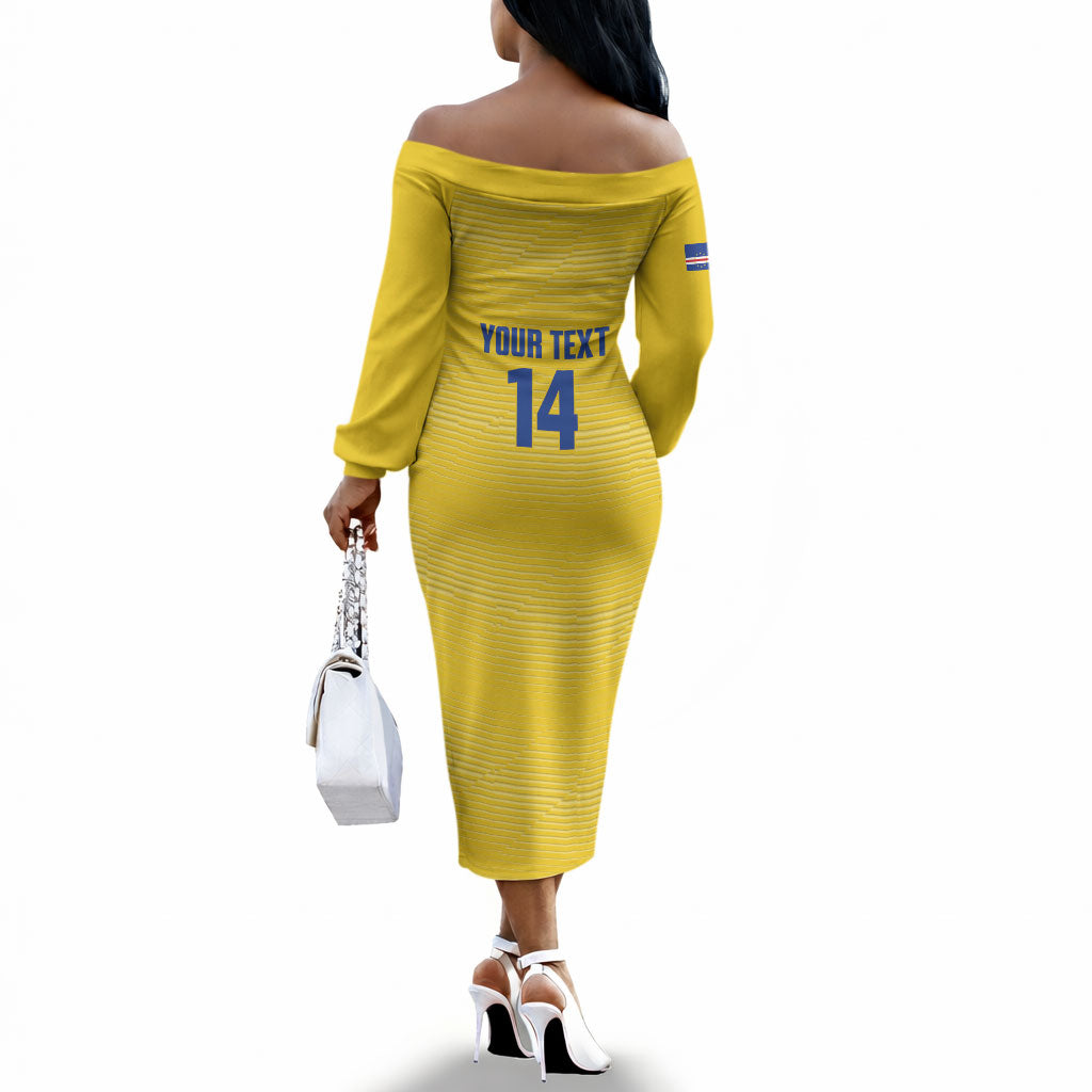 Cabo Verde Football 2026 Custom Off The Shoulder Long Sleeve Dress Tubaroes Azuis Goalkeeper Yellow Jersey