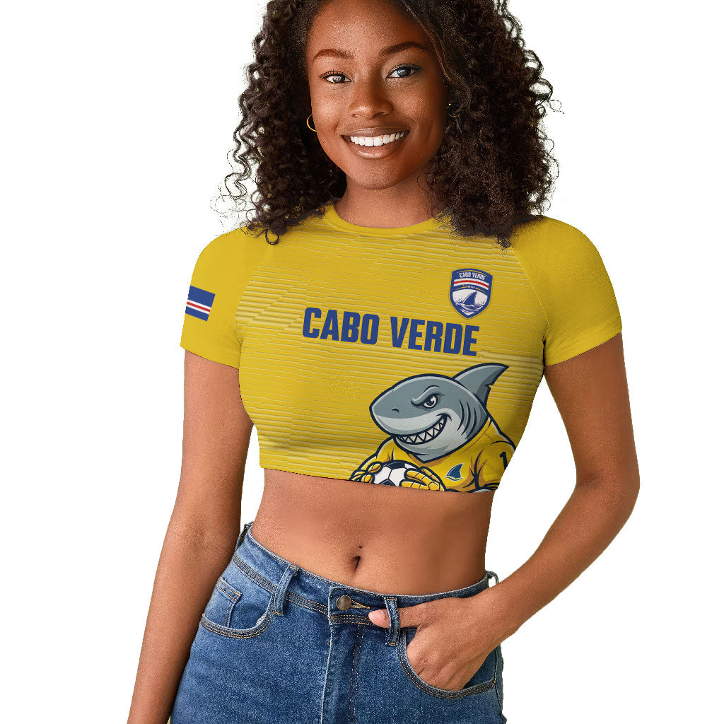 Cabo Verde Football 2026 Custom Raglan Cropped T shirt Tubaroes Azuis Goalkeeper Yellow Jersey