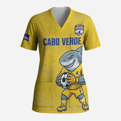 Cabo Verde Football 2026 Custom Scrub Top Tubaroes Azuis Goalkeeper Yellow Jersey