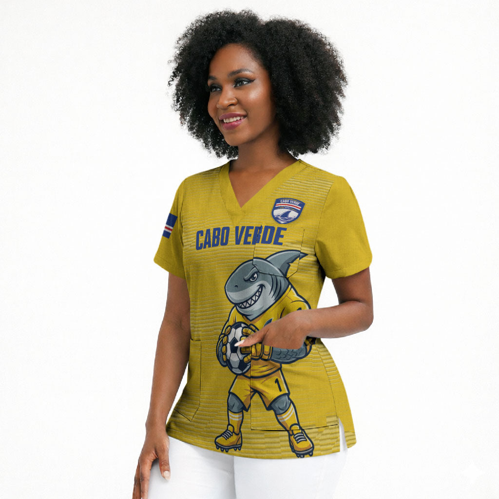 Cabo Verde Football 2026 Custom Scrub Top Tubaroes Azuis Goalkeeper Yellow Jersey