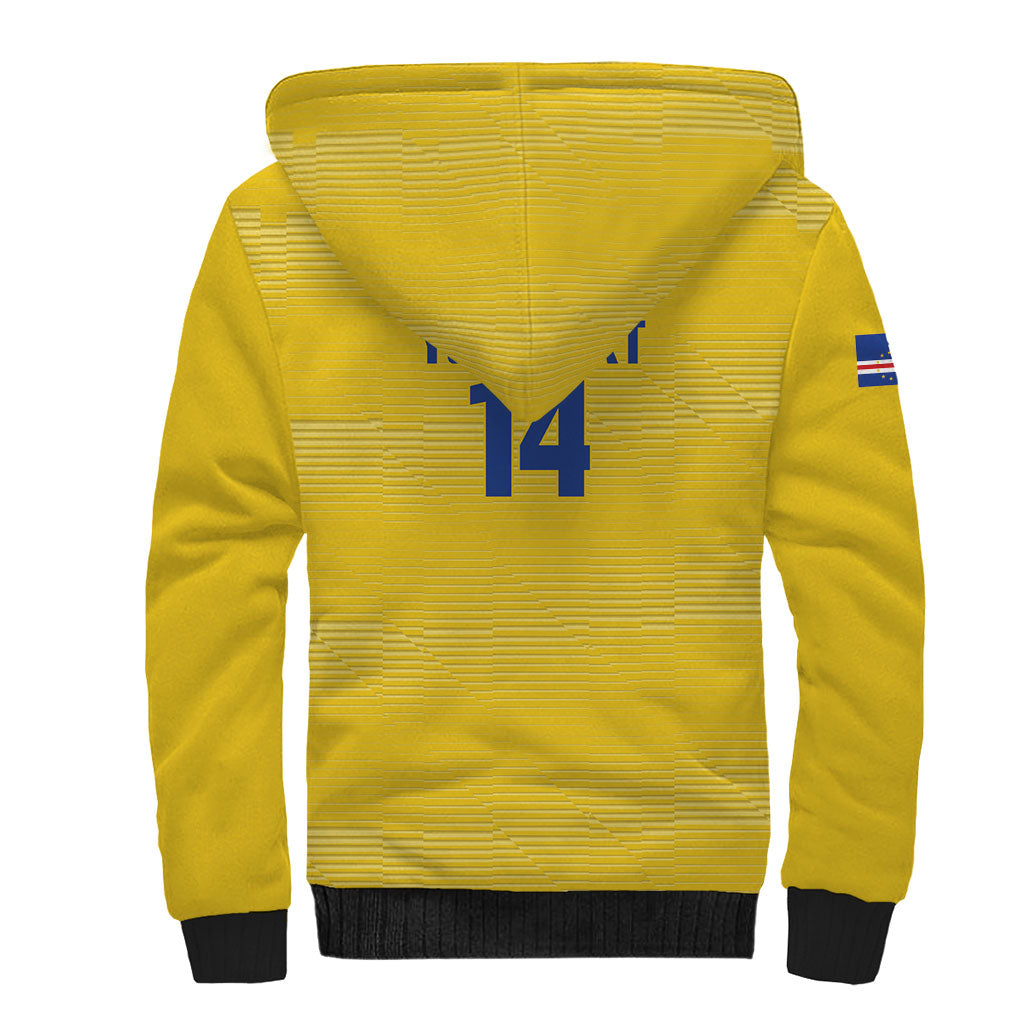Cabo Verde Football 2026 Custom Sherpa Hoodie Tubaroes Azuis Goalkeeper Yellow Jersey