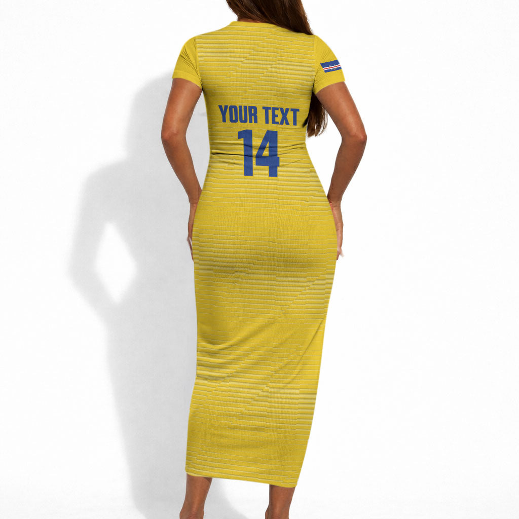 Cabo Verde Football 2026 Custom Short Sleeve Bodycon Dress Tubaroes Azuis Goalkeeper Yellow Jersey