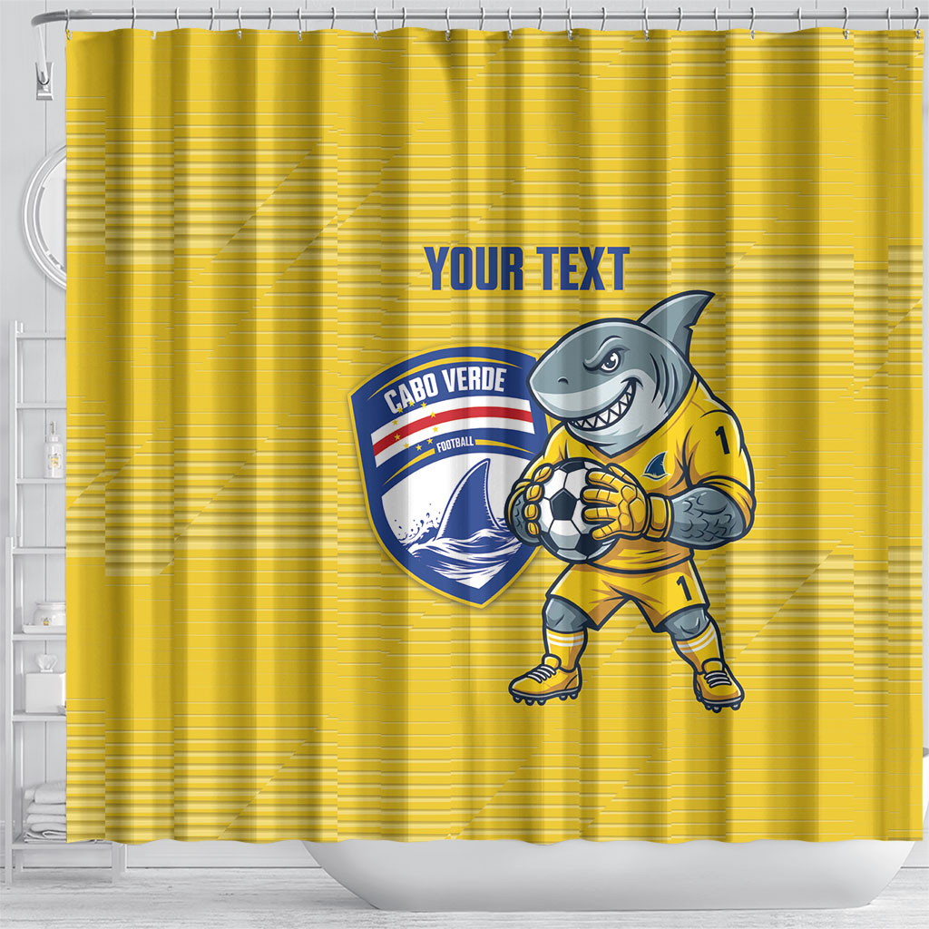 Cabo Verde Football 2026 Custom Shower Curtain Tubaroes Azuis Goalkeeper Yellow Jersey