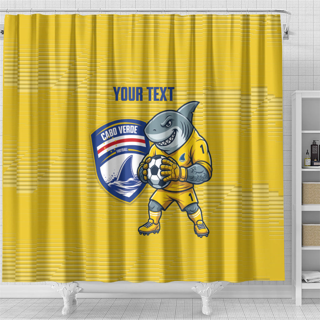Cabo Verde Football 2026 Custom Shower Curtain Tubaroes Azuis Goalkeeper Yellow Jersey