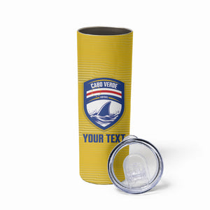 Cabo Verde Football 2026 Custom Skinny Tumbler Tubaroes Azuis Goalkeeper Yellow Jersey