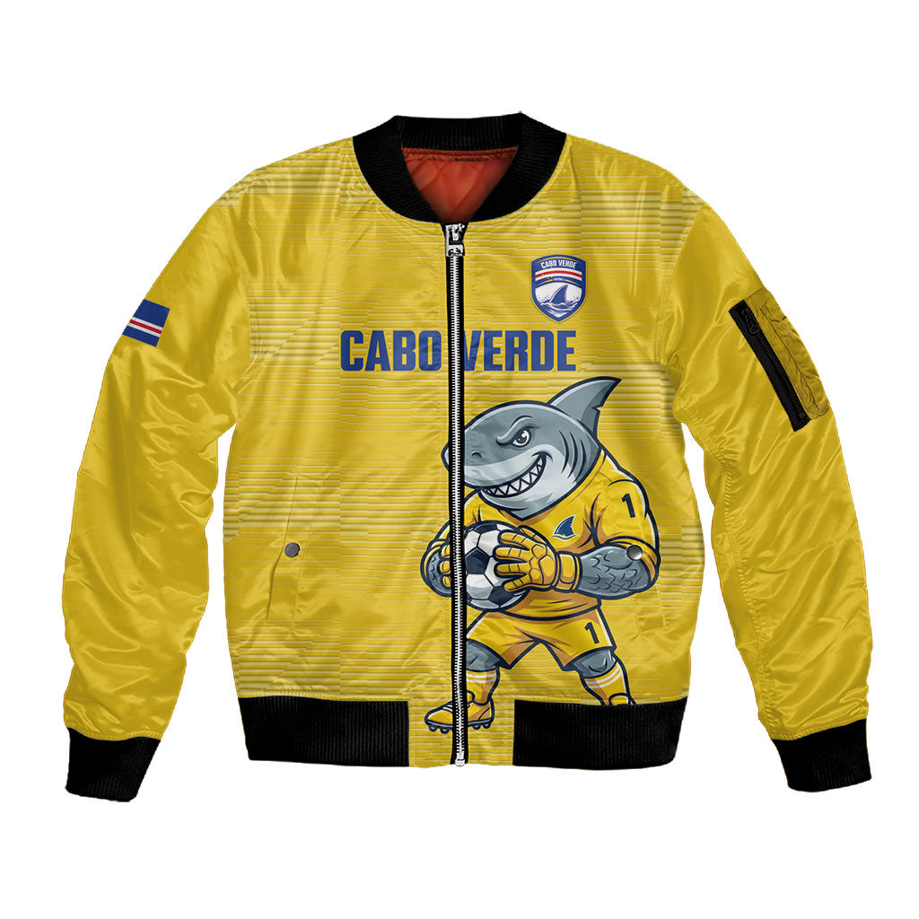 Cabo Verde Football 2026 Custom Sleeve Zip Bomber Jacket Tubaroes Azuis Goalkeeper Yellow Jersey
