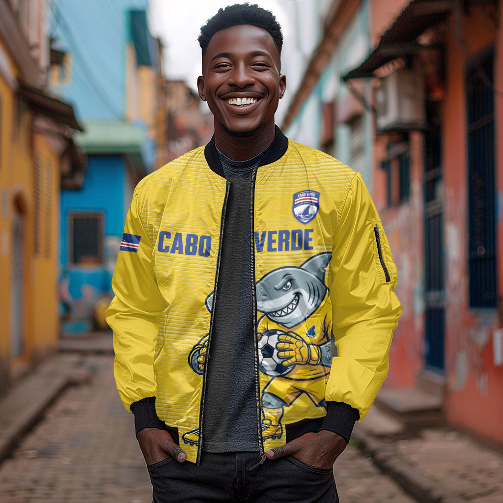 Cabo Verde Football 2026 Custom Sleeve Zip Bomber Jacket Tubaroes Azuis Goalkeeper Yellow Jersey