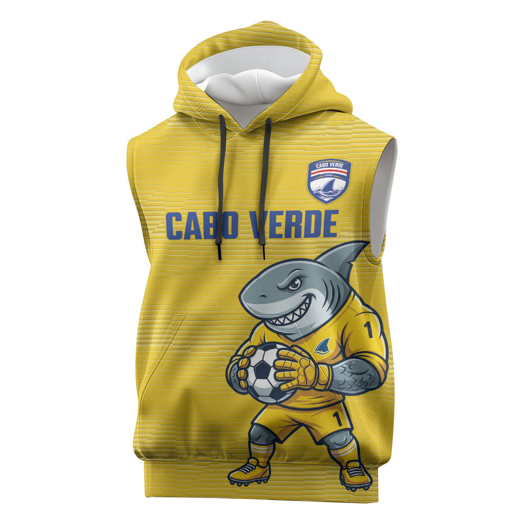 Cabo Verde Football 2026 Custom Sleeveless Hoodie Tubaroes Azuis Goalkeeper Yellow Jersey